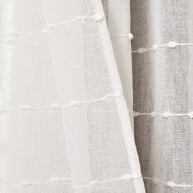 Lush Decor Farmhouse Textured Grommet Sheer Window Curtain Panel Pair, 38"W x 95"L, White