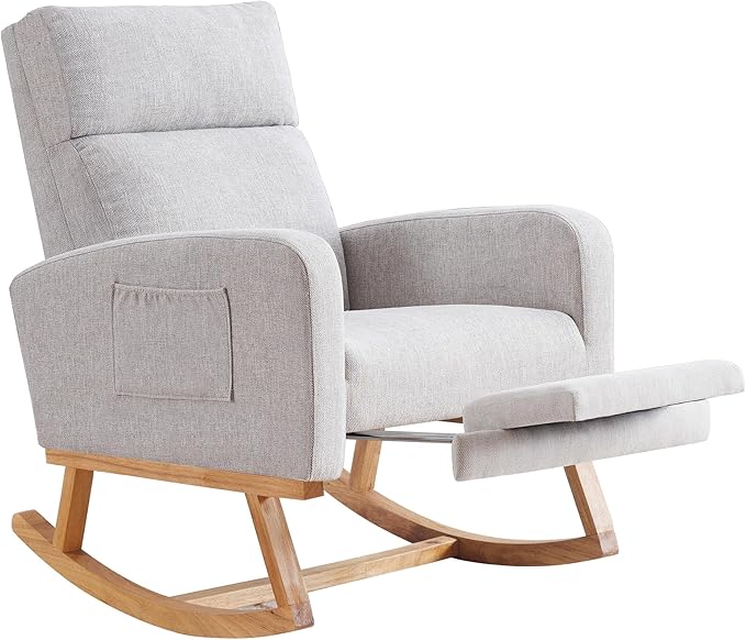 Rocking Chair Nursery, Nursing Rocking Chairs with Foot Rest for Mom Breastfeeding, Rocker Glider Chair with High Backrest for Living Room, Bedroom, Light Gray