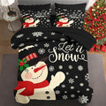 7 Pcs Full Size Christmas Comforter Set with 2 Pillowcases & 2 Shams, Black Cartoon Snowman Bedding for Kids and Adults, Retro Snow Scene Bed in a Bag with Flat Fitted Sheet