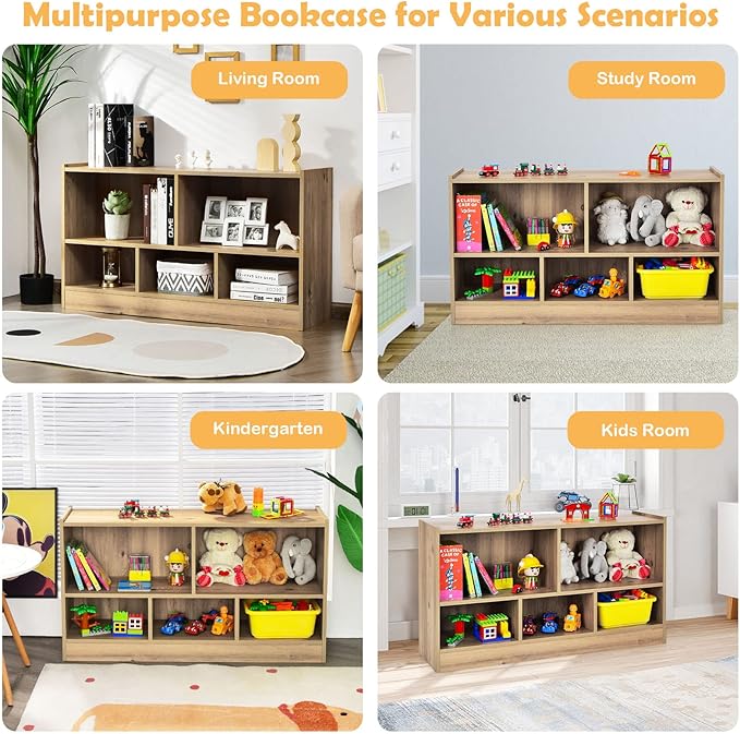 Costzon Toy Storage Organizer for Kids, 5-Section School Classroom Storage for Organizing Books Toys, Wooden Kids Bookshelf Daycare Furniture for Preschool, Playroom, Nursery, Kindergarten (Natural)