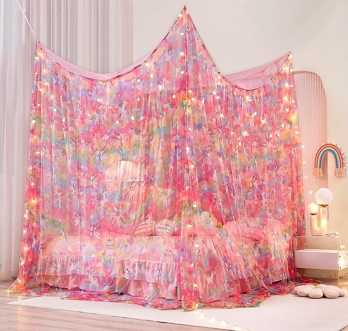 Mengersi Unicorn Bed Canopy for Girls Canopy Bed Curtains with Lights-Canopy for Bed - Bed Netting Canopy for Girls Room Decor,Full Size