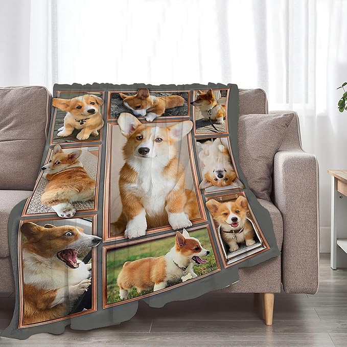 Jerkboo Corgi Blanket Throw - Cute Dog Gifts for Girls, Women, Kids, Adults - Soft Warm Cozy Fleece Blanket for Couch, Sofa, Bed 60"x50"
