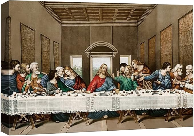 SIGNWIN Framed Canvas Wall Art The Last Supper Painting by Leonardo da Vinci Graffiti & Street Art Famous People Pop Art Modern Urban Multicolor for Living Room, Bedroom, Office - 16x24 inches