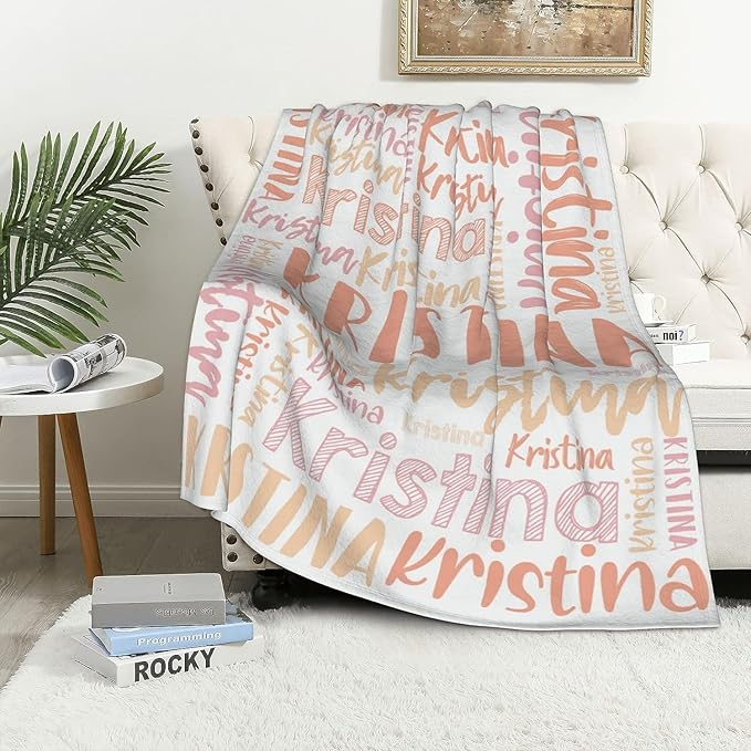 Dr.TOUGH Personalized Blankets with Name Customized Baby Blankets for Girls Boys Adults Monogrammed Blankets and Throws Christmas Birthday Mothers Fathers Valentines Day Gift (Light Orange, 40''×50'')