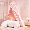 Mengersi Bed Canopy for Girls,Princess Round Dome Canopy Bed Curtains-Dreamy Mosquito Net Castle Play Tent Castle for Girls Room Decor (Beige Pink/Double)