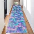 Shaggy Tie Dyed Light Blue Purple Runner Rug 2x8 ft Bedside Area Rugs for Living Room, Anti-Skid Extra Comfy Fluffy Floor Carpet for Indoor Hallway Home Decorative