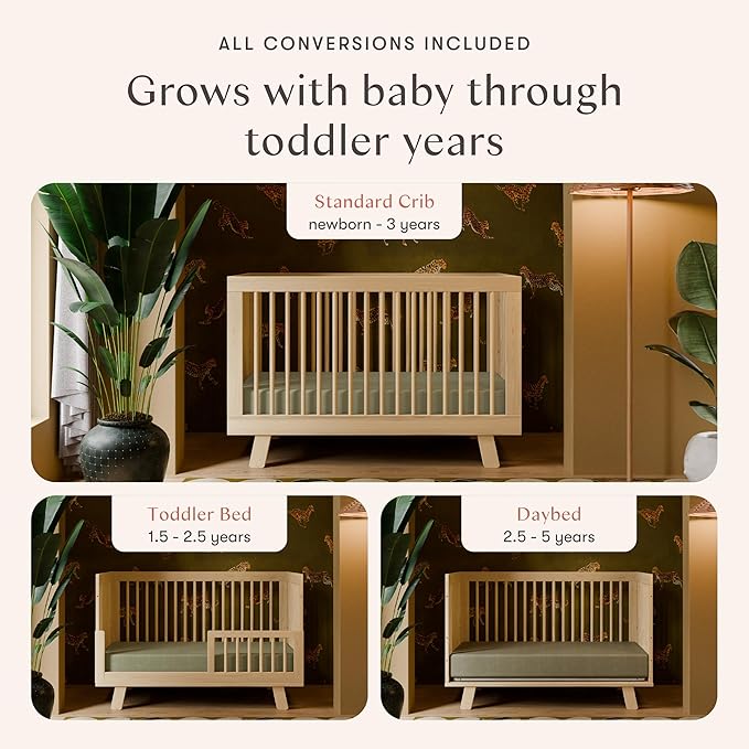 babyletto Hudson 3-in-1 Convertible Crib with Toddler Bed Conversion Kit in Natural, Greenguard Gold Certified