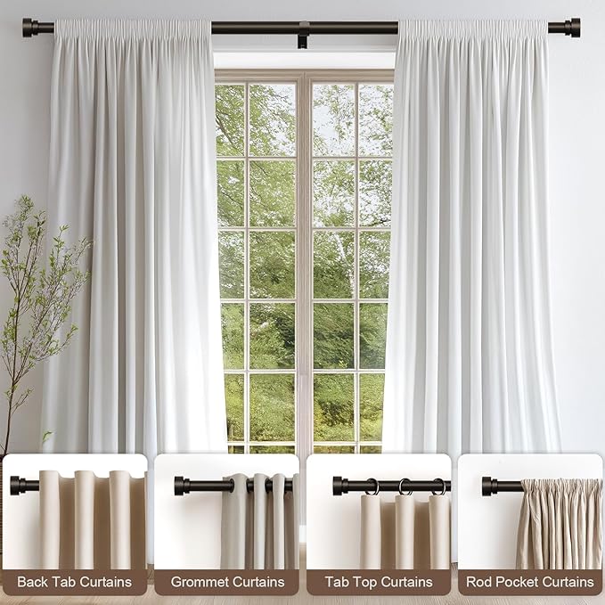 Modern Brown Curtain Rods for Windows 28 to 48 Inches Adjustable Length Heavy Duty 1" Diameter Window Curtain Rod with Decorative Finials for Outdoor Farmhouse Bedroom Kitchen Living Room