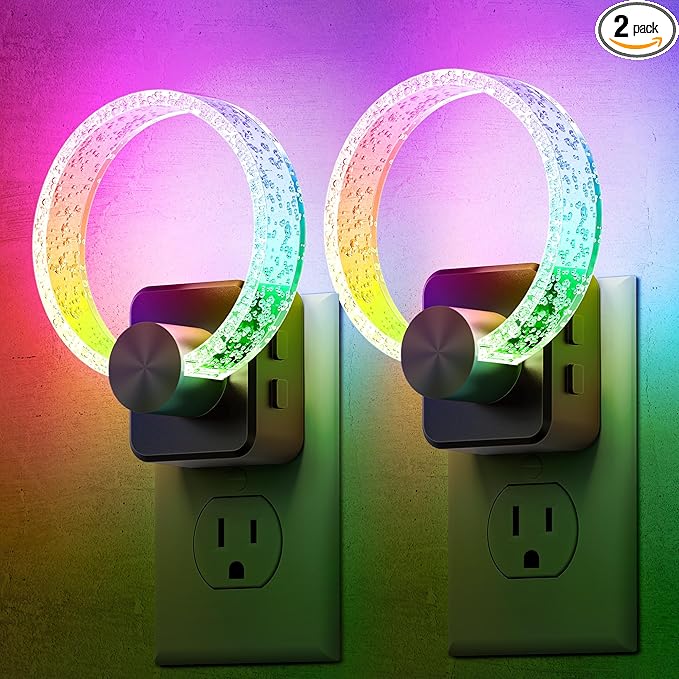 DORESshop Night Lights Plug Into Wall, [2 Pack] LED Night Light Color Changing RGB with Dusk-to-Dawn Sensor, Adjustable Brightness Dimmable Nightlights for Hallway, Bedroom, Kids Room, Christmas Gifts