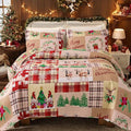 Christmas Bedding Set Queen Christmas Quilt Bedspread,Gnome Santa Claus Plaid Patchwork Xmas Quilt Set Bedding Holiday Christmas Quilts Decor Gift Elk Pattern Lightweight Reversible Bedspread Coverlet