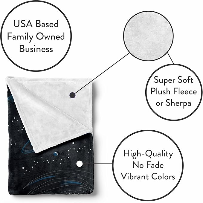 Personalized Kids Rocket Ship Sleeping Throw | Custom Soft Warm Travel Blanket | Boys & Girls (Space V4, Sherpa - 60x80)