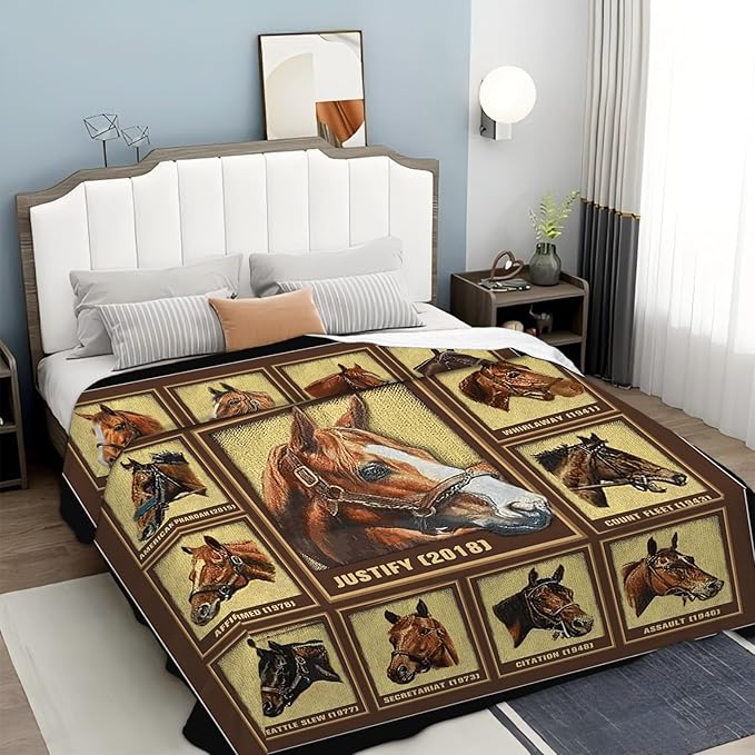 Tijuboni Racing Horses Throw Blanket Horse Gifts for Girls Boys Women Men Kids Adults Soft Flannel Fleece Blanket for Couch Sofa Bed Home Decor 40"x50"