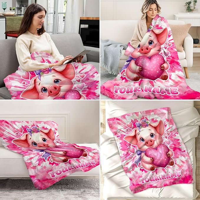 Custom Pig Blanket - 40" x 50" Inches Kids Toddler Blankets for Girls - Pink Warm Furry Throw Stuff for Couch, Sofa & Travel