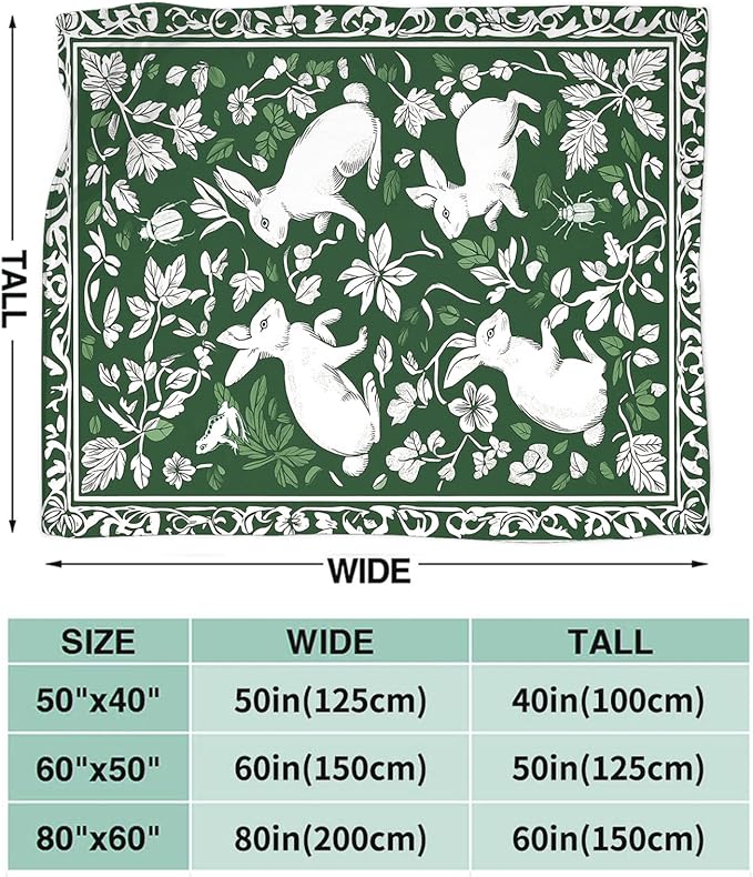 Tijuboni Rabbit Throw Blanket - Botanical Hare Insect - Bunny Gifts for Girls Women Boys Men Kids Adults Soft Flannel Fleece Blanket for Couch Sofa Bed Home Decor 40"x50"