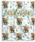 Personalized Blanket Gifts for Women Girls - 60x50 Inches Cute Highland Cow Throw Blanket for Kids Teens Adults - Soft Flannel Vintage Blankets for Bed Couch Travel