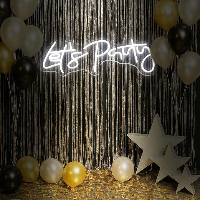 Let's Party Neon Sign for Wall Decor Led Neon Lights for Teen Bedroom Decor Art Light Up Letters Let's Party Neon Neon Signs for All Party Room Decorations USB 5v 21.7×10.4 Inch (White)