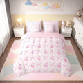 Manfei 7 Pieces Cartoon Bowknot Kids Comforter Set Twin,Pink Bow Tie Butterfly Knot Princess Bedding Set,Cherry Bow Patchwork Romantic（Comforter+Fitted+Flat Sheet+2 Pillowcases+2 Throw Pillow Covers）