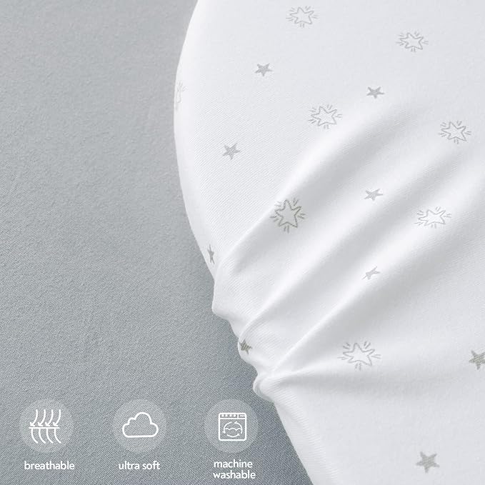 Mini Crib Sheets Fitted 38" x 24"- Compatible with Dream On Me, Babyletto, Davinci & Delta Mini Crib Mattress Pad, Stretchy Soft Mini Crib Sheets Neutral for Baby Boy Girl, Grey & White Star - 2 Pack
