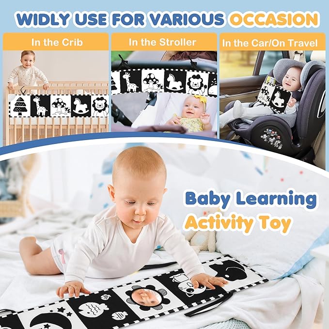 High Contrast Baby Toys for Newborn Development - Tummy Time Black and White Baby Toys for 0-3-6-12 Months - Soft Montessori Visual Stimulation Sensory Infant Book - Shower Gift for Boys Girls