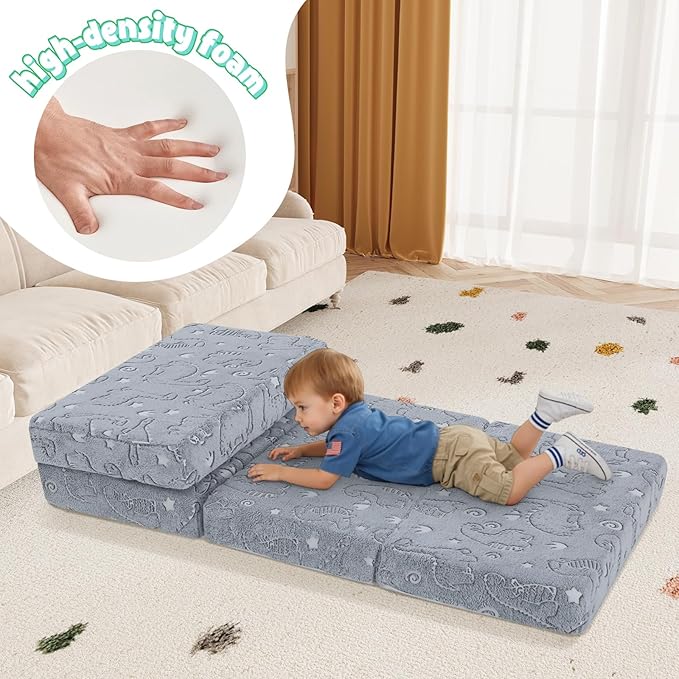 MeMoreCool Foldable Floor Mattress for Kids, Glow Toddler Nap Mat for Sleeping and Daycare, Portable Trifold Futon Mattress Floor Bed, Dinosaur