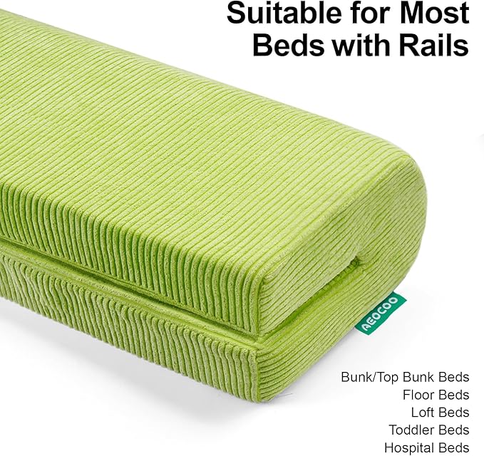 Bed Rail Bumpers Protector, Hospital Bed Rails Padding, Loft Beds and Bunk Beds Bumpers Protector, Premium Soft Memory Foam - Anti-Bump | Fall Prevention, Size 27.6 x 5.5 x 7.9 Inches, Green
