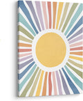 XWELLDAN Cute Cartoon Sun Cheerful Nursery Wall Art Canvas Prints,Watercolor Boho Neutral Sun Sunshine Wall Art Decor for Kids Baby Bedroom Nursery Playroom, 11 x 14 Inch, Framed