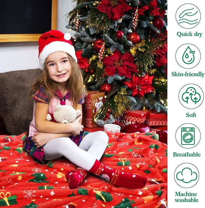 Buryeah 4 Pack Christmas Throw Blankets Bulk Snowman, Gifts, Santa, Gingerbread Man, Xmas Tree Soft Cozy Christmas Plush Flannel Blanket for Sofa, Bed, Couch, Home Decor Xmas Supplies, 40 x 50 Inches