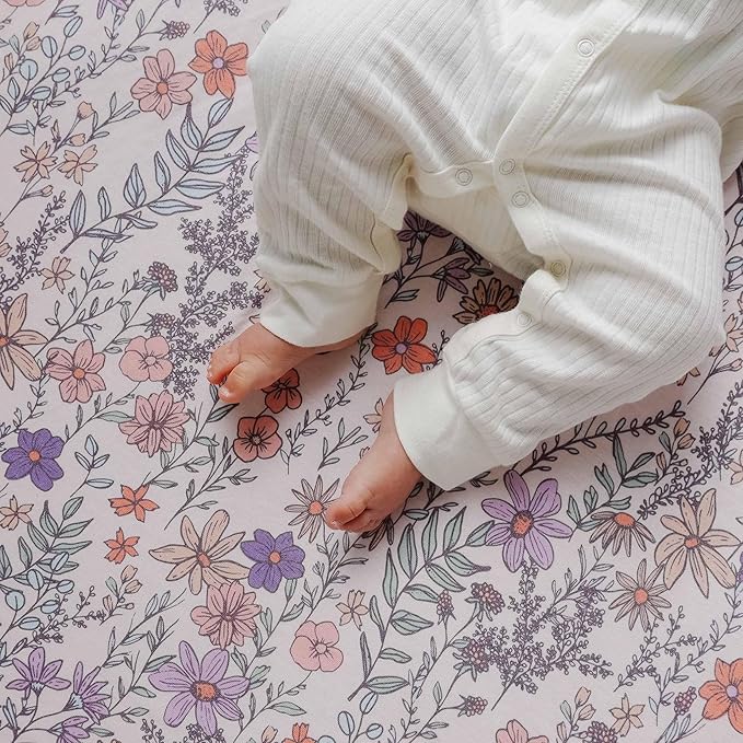 Premium Fitted Knit Crib Sheet/Toddler Sheet Flora by Copper Pearl