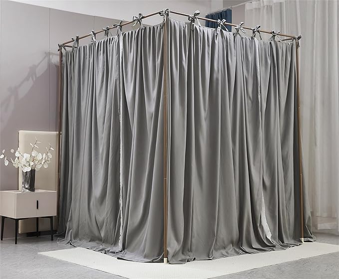4 Corners Post Princess Curtain Bed Canopy Double Layer Cozy Mosquito Net Mesh and Cloth for Girls Adults Bedroom Decoration (Double-Grey/White, 78" W*86" L*82"*H/(King))