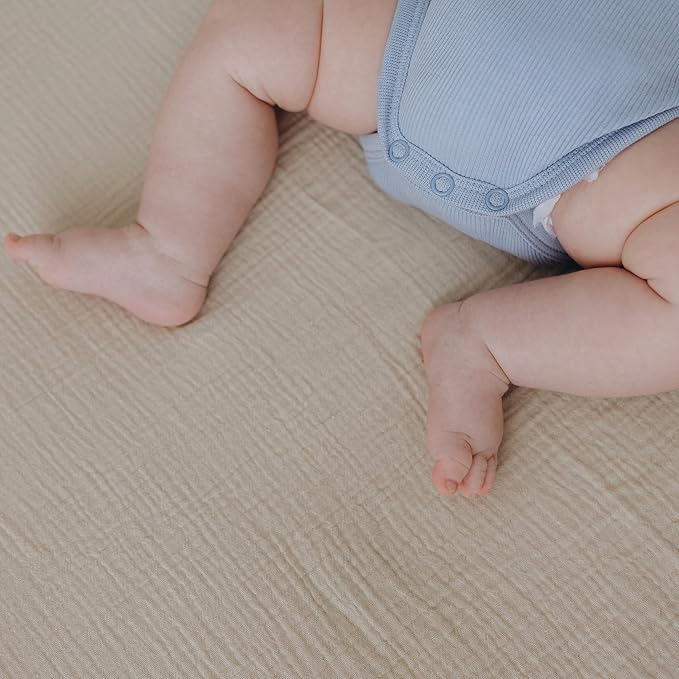 Dreamology Muslin Mini Crib Sheets, 100% Cotton Crib Sheets, 2 Pack, Soft, Crib Sheets Girls, Boys, Pack n Play Sheets, Crib Sheet, Pack and Play Sheets Fitted, 24x38 Mini Crib Sheets | Brown and Ecru