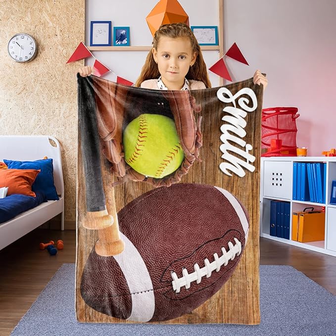 Custom Infant Softball Blanket: Personalized Name and Number Blankets for Baby Kids Boys Girls Teen Mother's Day Father's Day Birthday Easter Gifts(40"x50")