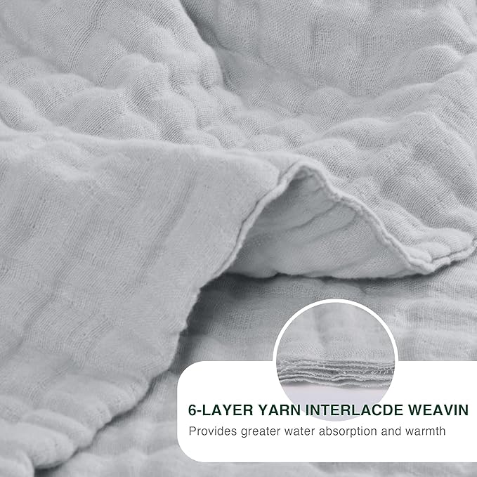Love's cabin 6 Layer 100% Cotton Muslin Blanket, 60"x80" Twin Muslin Blanket for Couch Bed, Lightweight and Breathable Cotton Gauze for Adult, Light Grey