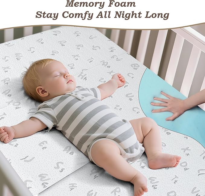 Trifold Pack and Play Mattress - 38"x26" Pack N Play Mattresses Pad with Breathable Removable Cover - Dual-Sided Memory Foam Foldable Portable Travel Baby Crib Mattress