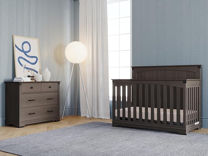 Child Craft Redmond Full Panel 4-in-1 Convertible Crib, Converts to Day Bed, Toddler Bed and Full-Size Bed, 3 Adjustable Mattress Positions, Non-Toxic, Baby Safe Finish (Dapper Gray)