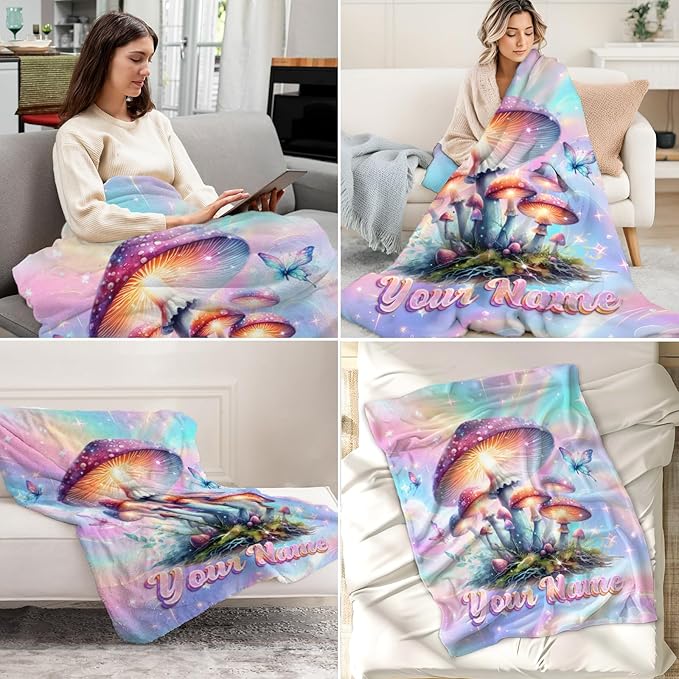 Custom Blanket for Kids - Mushroom Throws Decor Gifts - Plant Throw Blankets Stuff for Sofa, Travel