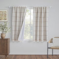 MYSKY HOME 100% Blackout Plaid Linen Curtains 45 Inches Long Double Layer Farmhouse Thermal Insulated Checkered Print Drapes with Rod Pocket Back Tab for Small Window, 2 Panels, 52" Wide, Brown