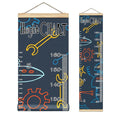 Kids Growth Chart Ruler for Wall Wood Frame Height Measure Chart 13.4x56 in Linen Hanging Height Growth Chart Robot Space Rocket Spaceship Kids Room Decor