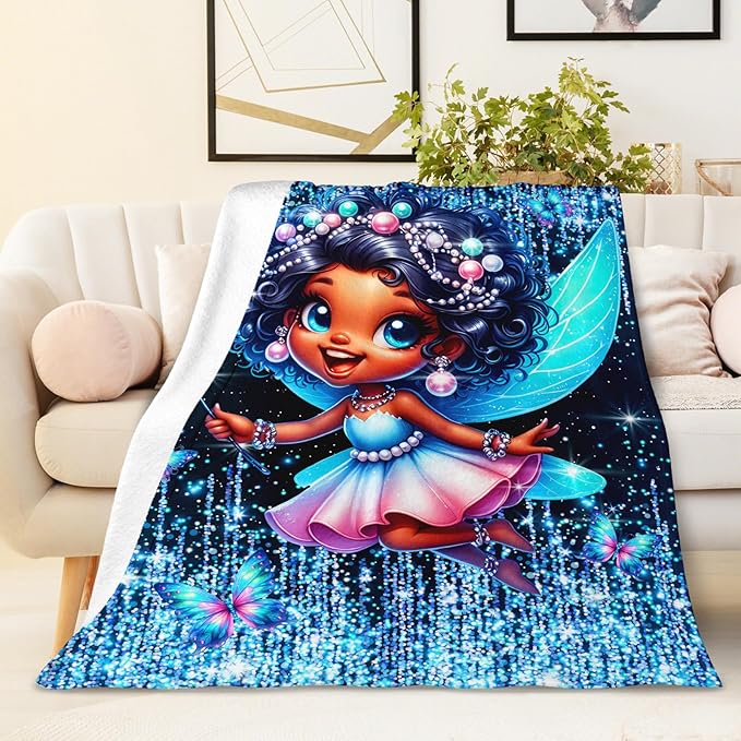 Blanket for Girls, Fairy Throw for Kids Teens Adults 60x80 Inches Soft Warm Lightweight Cute Black Throw Blankets for Sofa Couch Bed Travel Daughter Birthday Gift