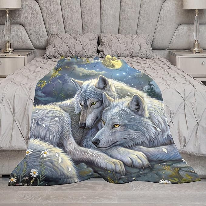 Wolf Blanket Wolves Gifts for Girls Boys Woman Kids Wolf Animal Lover Throw Blankets Soft Blanket Warm Fleece Flannel Plush Blankets for Bed Sofa Couch 40"x50"