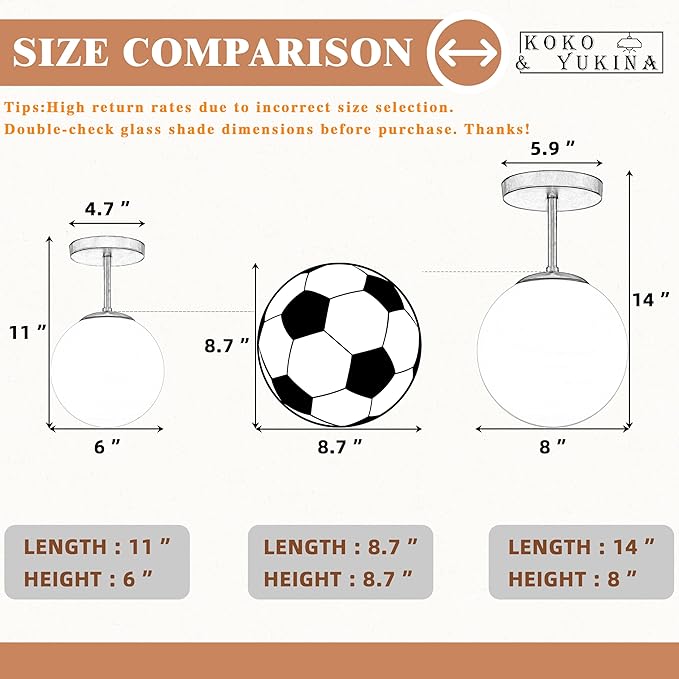 Globe Semi Flush Mount Ceiling Light, Mid Century Modern Light Fixture Ceiling, Milk Glass with Matte Black Finish, Living Room Kitchen Bedroom Hallway Storage Schoolhouse Laundry(LED Bulb Incl.)