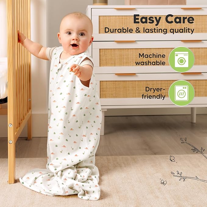 2-Pack Baby Sleep Sacks, Zipper Wearable Blanket - 0.5TOG Organic Cotton, Lightweight,Soft Cozy Toddler Sleeping Sack 12-24 months, Easy to Wear Large Newborn Transition Swaddles Sleepsacks (Roarsome)
