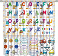 Alphabet Curtain for Kids Room ABC Letter Educational Learning Animal Number Printed Rod Pocket Blackout Window Drapes for Bedroom Playroom Classroom 63" W X 72" L