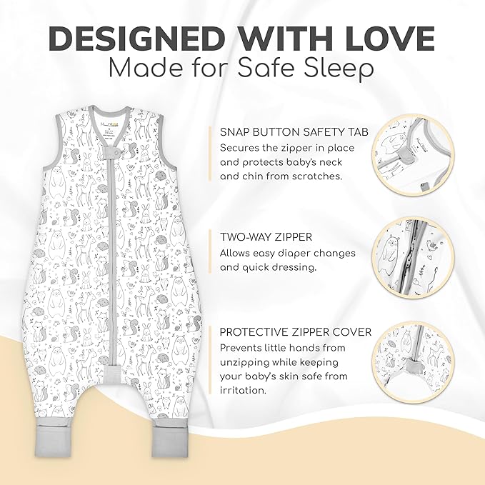 Mama Cheetah Toddler Sleep Sack with Feet 4T - 5T, 2.5 TOG Organic Cotton Baby Sleeping Bag with Legs, Baby Wearable Blankets for Walkers w/ 2-Way Zipper, Baby Sleep Sack for Girls & Boys, XL