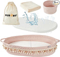 Baby Changing Basket, Foldable Portable Changing Pad, Moses Basket for Newborn, Changing Table Topper for Dresser, Cotton Rope Diaper Caddy for Travel&Nursery, Waterproof Foam Pad Cover, Pink