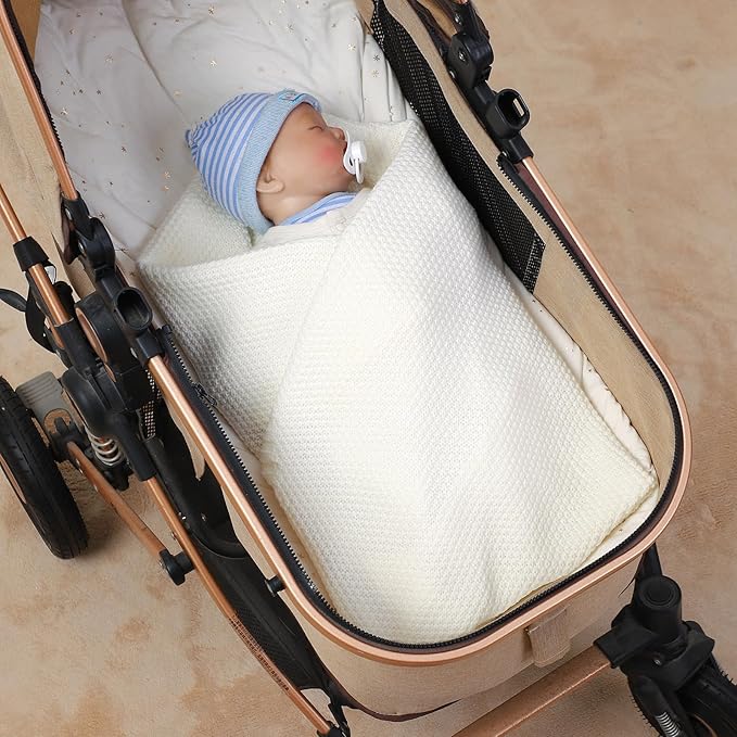 Neiwech Baby Blanket Knit Cozy Soft Lightweight Crib Stroller Nursery Receiving Swaddling Blankets for Newborn Infants Boys Girls White 30x40 Inch