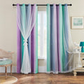 XiDi Purple Grey Green 90 Inches Blackout Curtains for Girls Bedroom 2 Panels Set, Rainbow Curtains for Kids Room Decor, Unicorn Wall Decals Drapes for Little Girl Nursery Room Grommet 52 Inches Wide