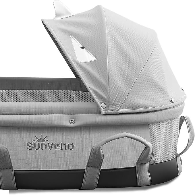SUNVENO Handheld Portable Baby Bassinet with Removable Canopy, Foldable Travel Cradle, 6 Carry Handles, Breathable Mesh & Water-Resistant Base, Newborn Indoor/Outdoor Travel Bed
