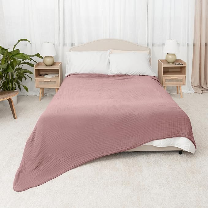 Comfy Cubs Muslin Blanket for Adults King 108" x 90" - 6 Layer Soft, Breathable & Lightweight Muslin Adult Blanket - Machine Washable & Designed in The US Bedding for All Seasons - Mauve