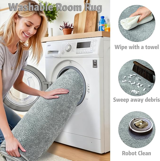 Chicrug 7x10 Minimalist Washable Area Rugs for Bedroom Living Room Classroom, Modern Soft Memory Foam Rug for Kids Nursery, Low Plie Indoor Carpet for Dorm Dining Office Bedside Room Decor, Grey