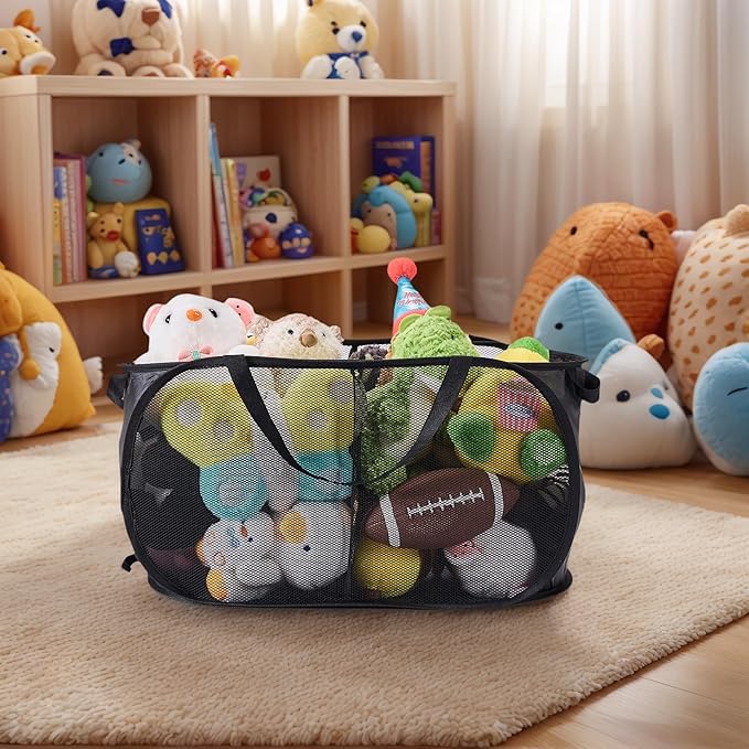 Large Toys Storage Basket Organizer Box for Kids, Boys, Girls - Foldable Toy Storage Bins with Dividers & 2 Sturdy Handles for Living Room, Bedroom, Playroom, Kidsroom (Black, 2 Compartments)
